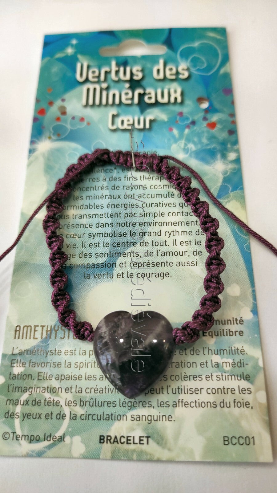 BRACELET AMETHYSTE/COEUR MINERAL SAGESSE ET EQUILIBRE