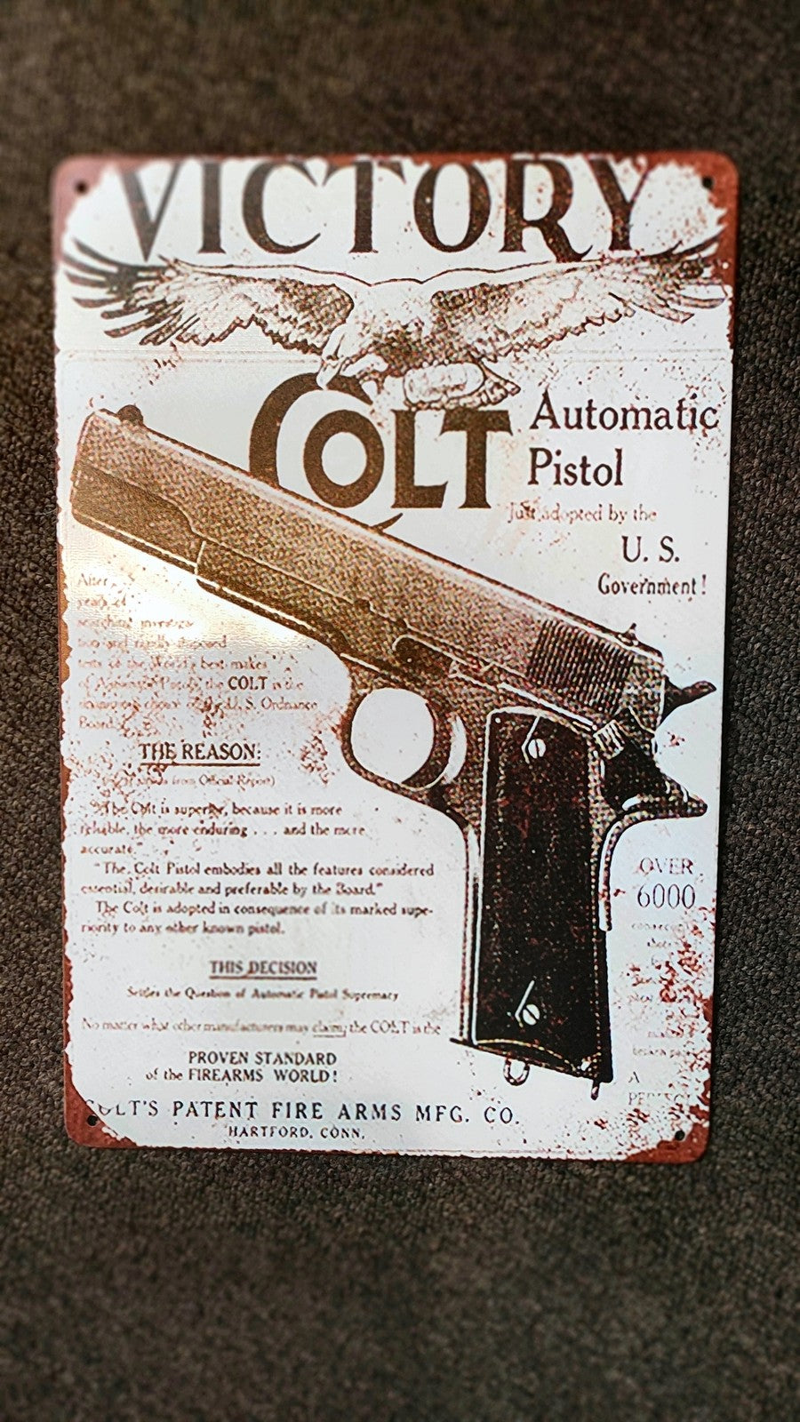 PLAQUE METAL VICTORY COLT AUTOMATIC