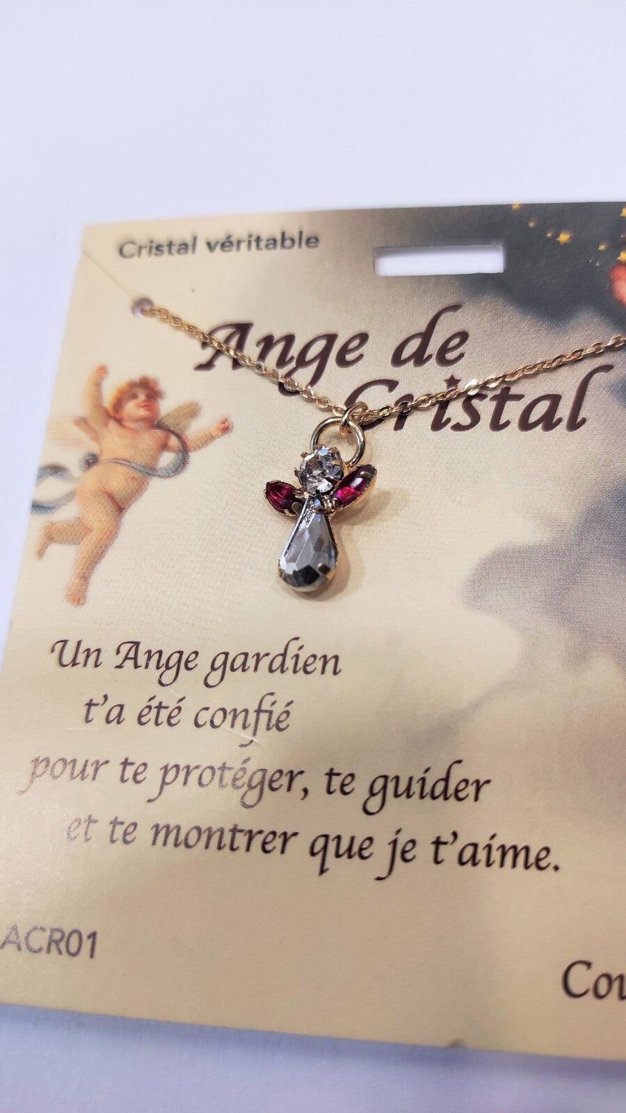 PENDENTIF ANGE GARDIEN CRISTAL/JANVIER/GRENAT