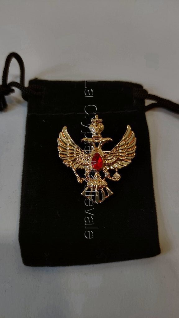 BROCHE AIGLE SOLAIRE BICEPHALE RED PM