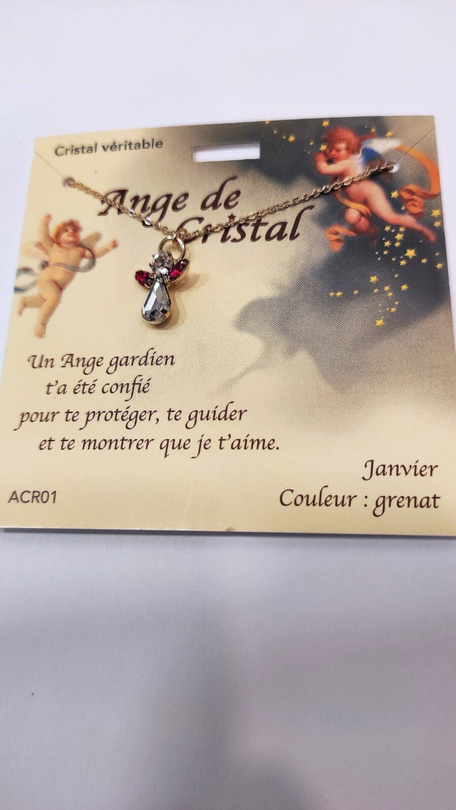 PENDENTIF ANGE GARDIEN CRISTAL/JANVIER/GRENAT