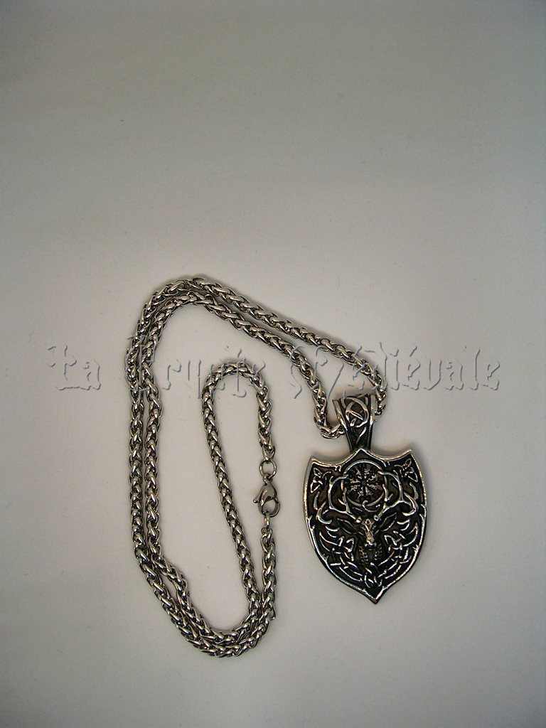 PENDENTIF GRAND CERF D'YGGDRASIL/RUNES VIKINGS
