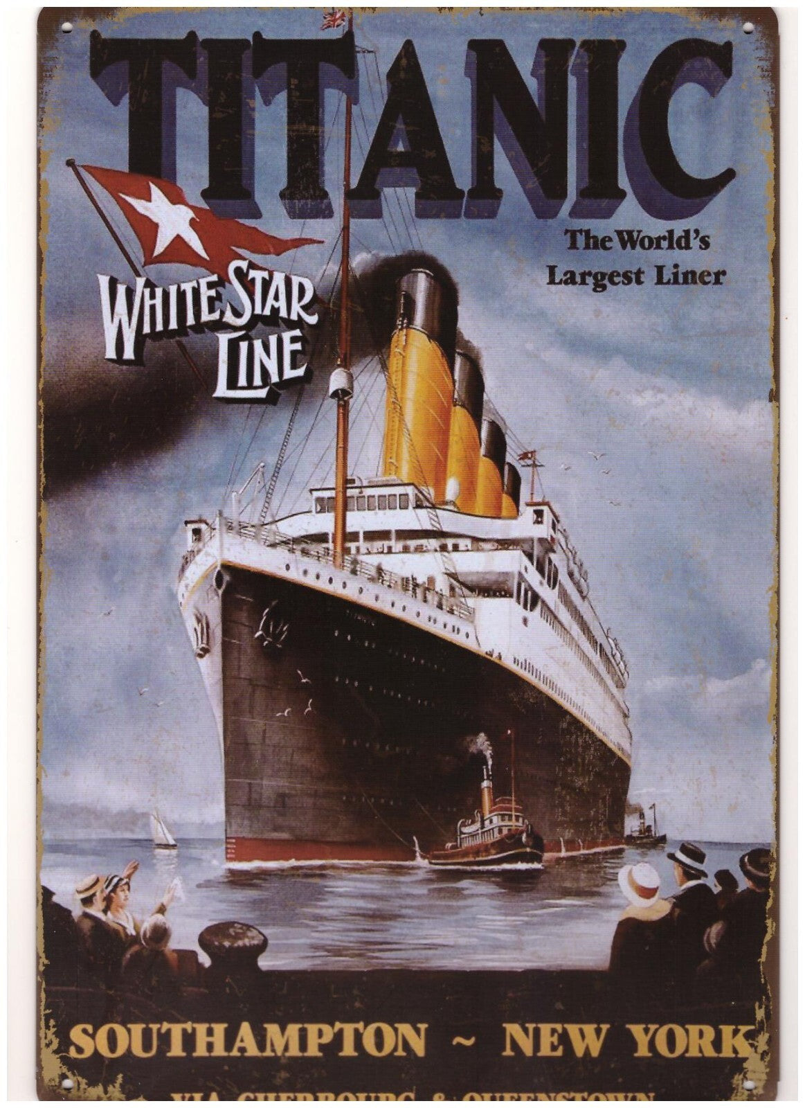 PLAQUE METAL TITANIC VIA CHERBOURG/WHITE STAR