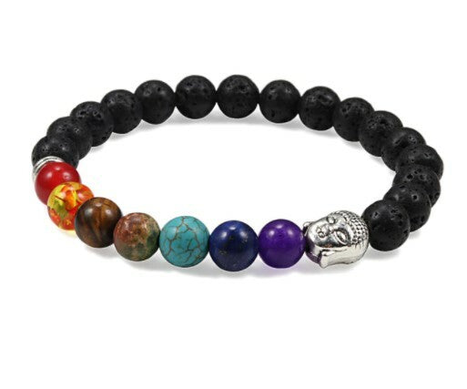 BRACELET ZEN PERLES DE LAVE TETE DE BOUDDHA