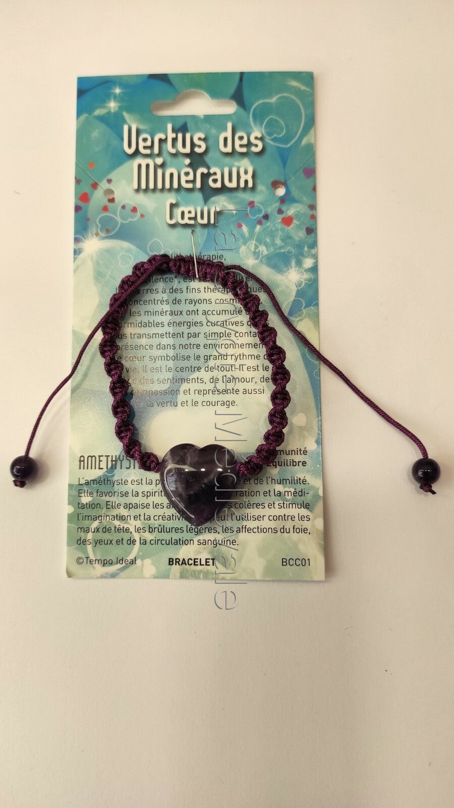 BRACELET AMETHYSTE/COEUR MINERAL SAGESSE ET EQUILIBRE