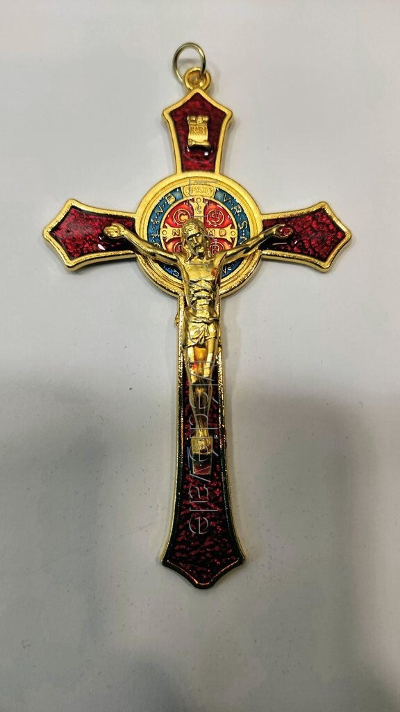 GRANDE CROIX CRUCIFIX JESUS ET SAINT BENOIT