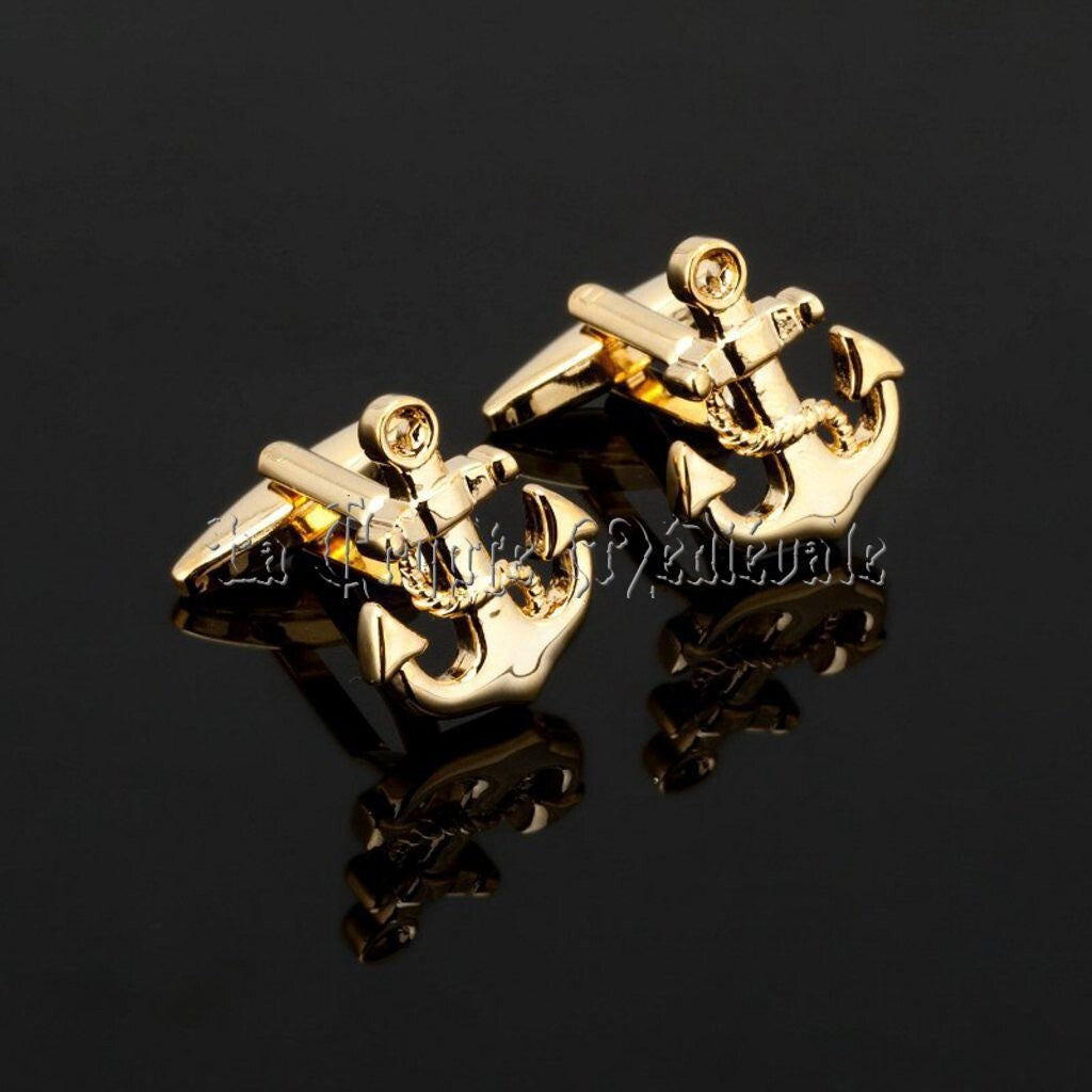 BOUTONS DE MANCHETTES ANCRE MARINE DOREE