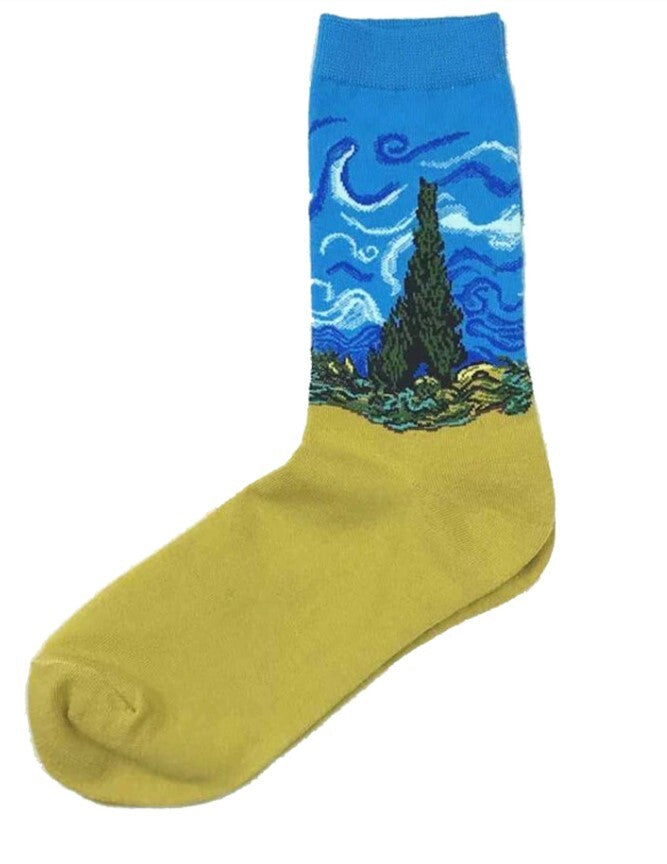PAIRE DE CHAUSSETTES CHAMP DE BLE ET CYPRES VAN GOGH