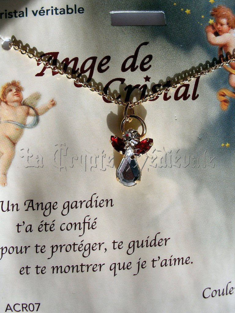PENDENTIF ANGE GARDIEN CRISTAL/JUILLET/RUBIS AVEC CHAINE