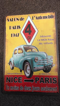 PLAQUE PUBLICITAIRE METAL 4CV RENAULT