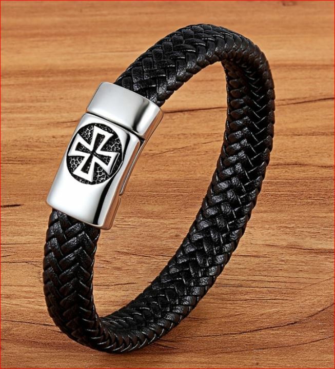 BRACELET TEMPLIER MAGNETIQUE CUIR ET ACIER 23cm