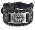 BRACELET VIKING PENTACLE Yggdrasil RUNES METAL ET CUIR
