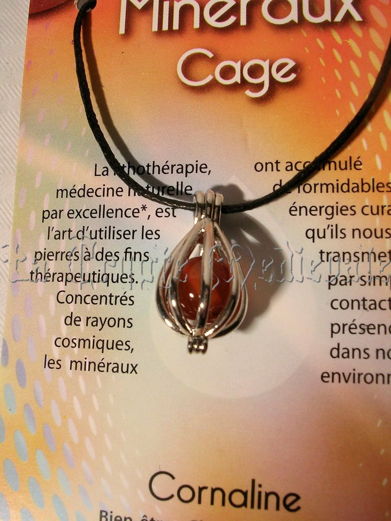 PENDENTIF CAGE/LITHOTHERAPIE/CORNALINE