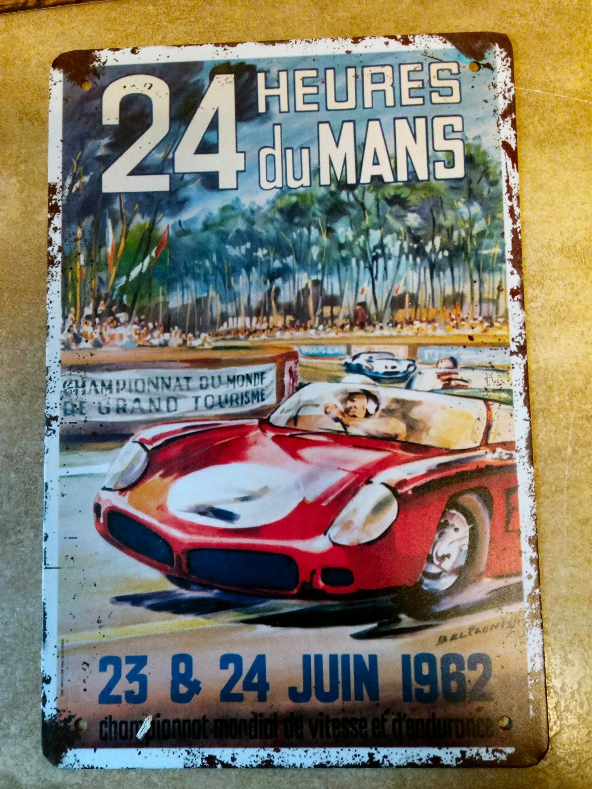 PLAQUE PUBLICITAIRE METAL 24 HEURES DU MANS 1962