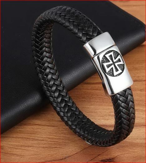 BRACELET TEMPLIER MAGNETIQUE CUIR ET ACIER 21 cm
