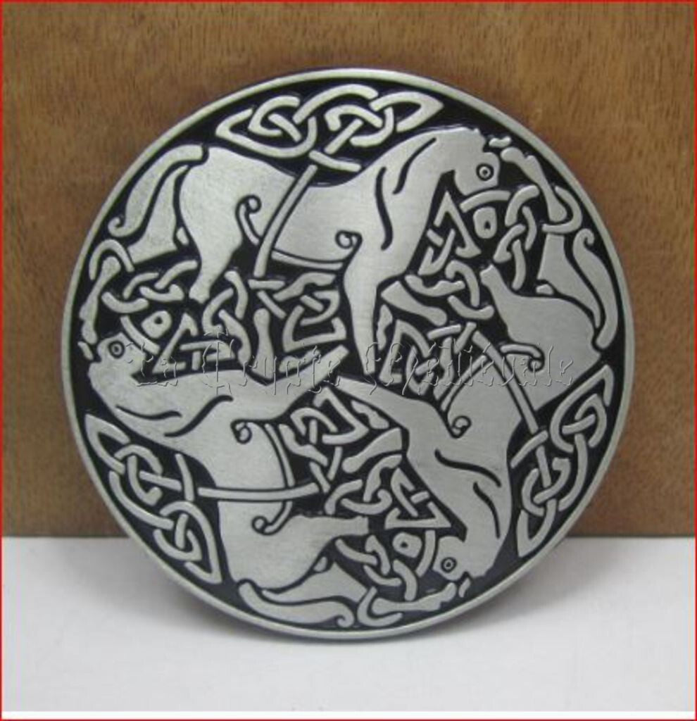 BOUCLE DE CEINTURE CELTIQUE CHEVAUX ET RUNES
