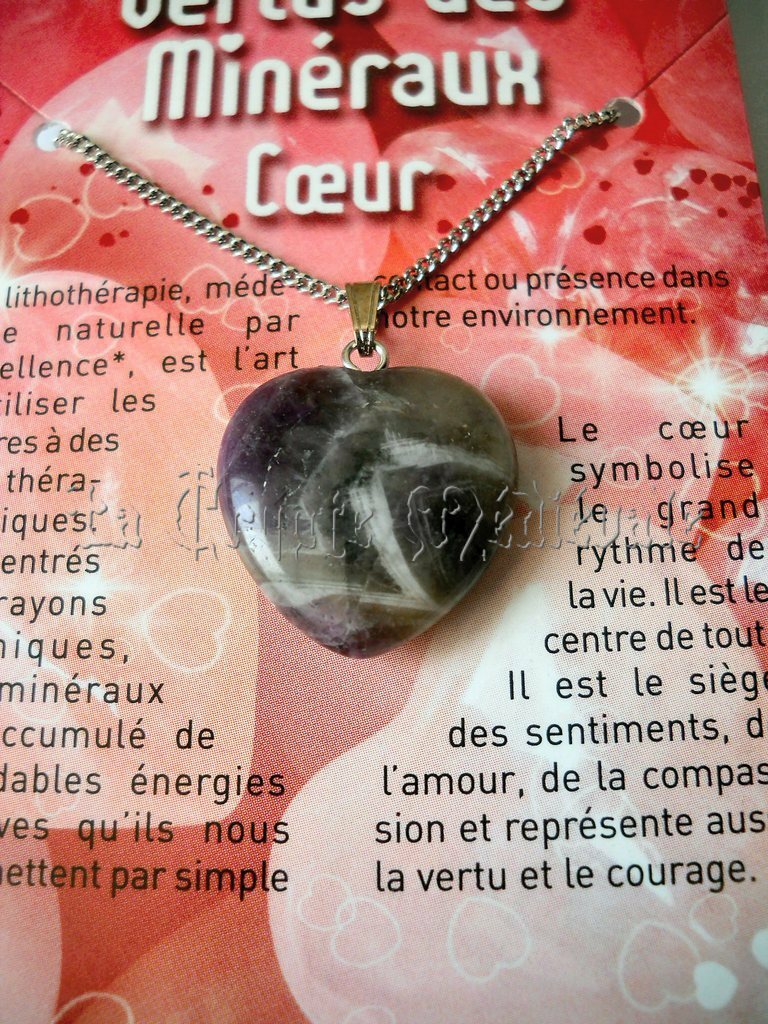 PENDENTIF COEUR MINERAL AMETHYSTE