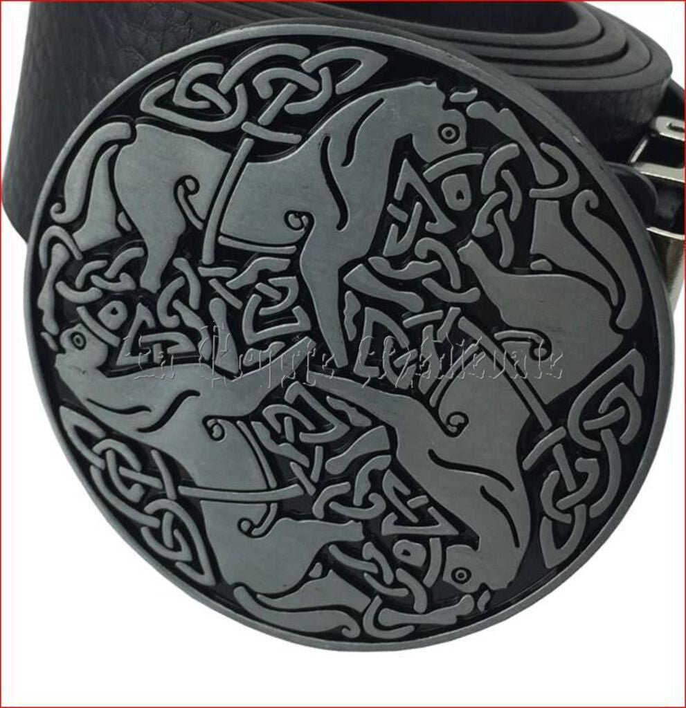 BOUCLE DE CEINTURE CELTIQUE CHEVAUX ET RUNES