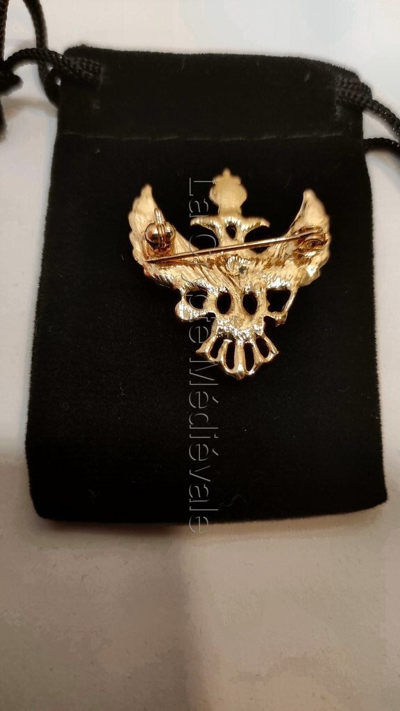 BROCHE AIGLE SOLAIRE BICEPHALE RED PM