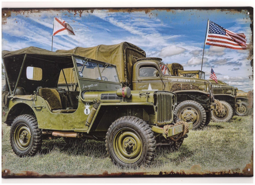 PLAQUE METAL JEEP ET GMC/CAMP D DAY WW2