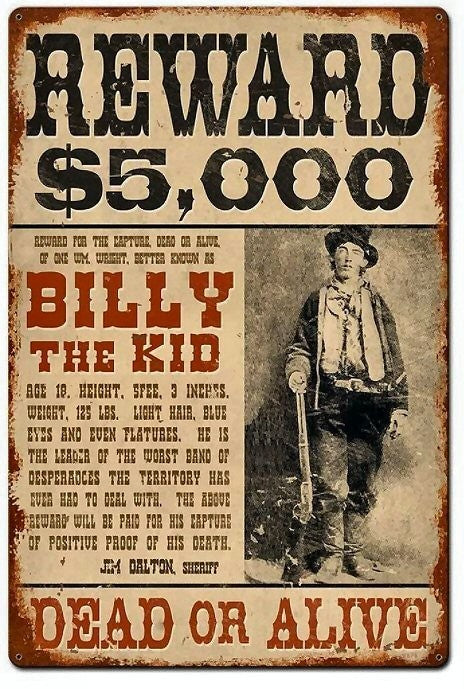 PLAQUE METAL BILLY THE KID/FAR-WEST